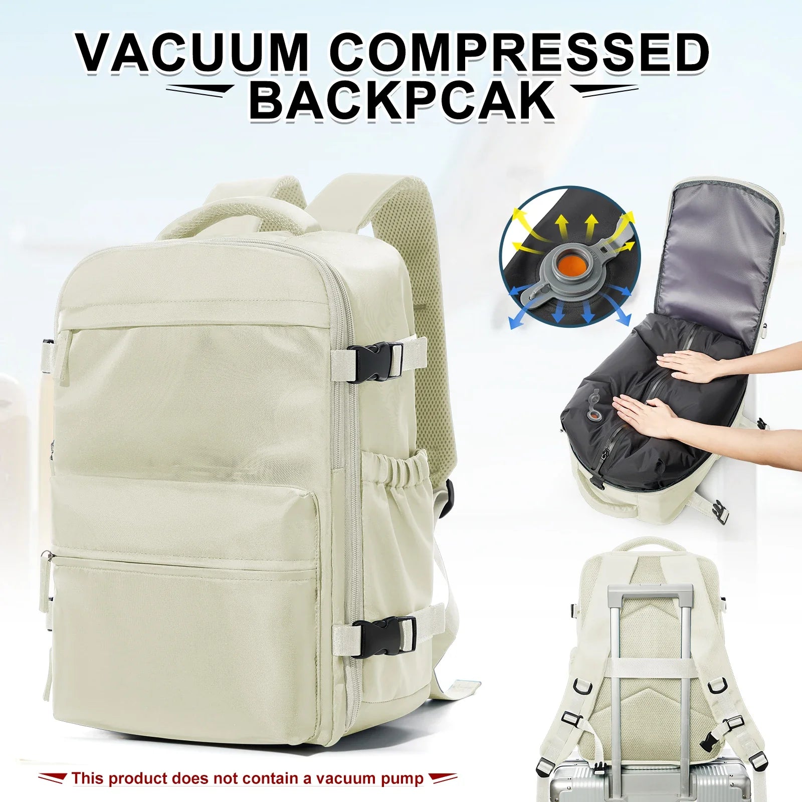 Vacuum compression backpack with air pump